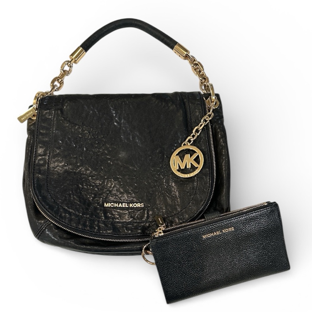 Michael Kors Black and Gold Shoulder Bag with Wallet - Picture 2 of 7